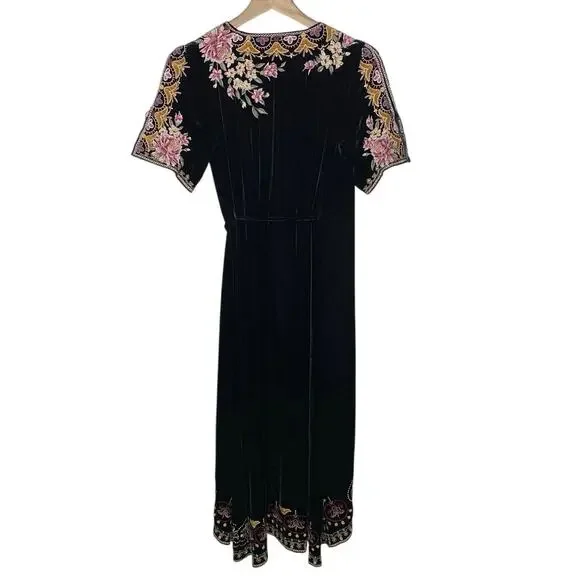 Johnny Was Lilith Maxi Wrap Dress In Black Embroidered XS - Picture 5 of 7